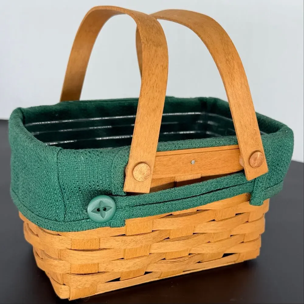 2003 Longaberger JW Miniature Market Basket Green Fabric Liner Plastic Protector